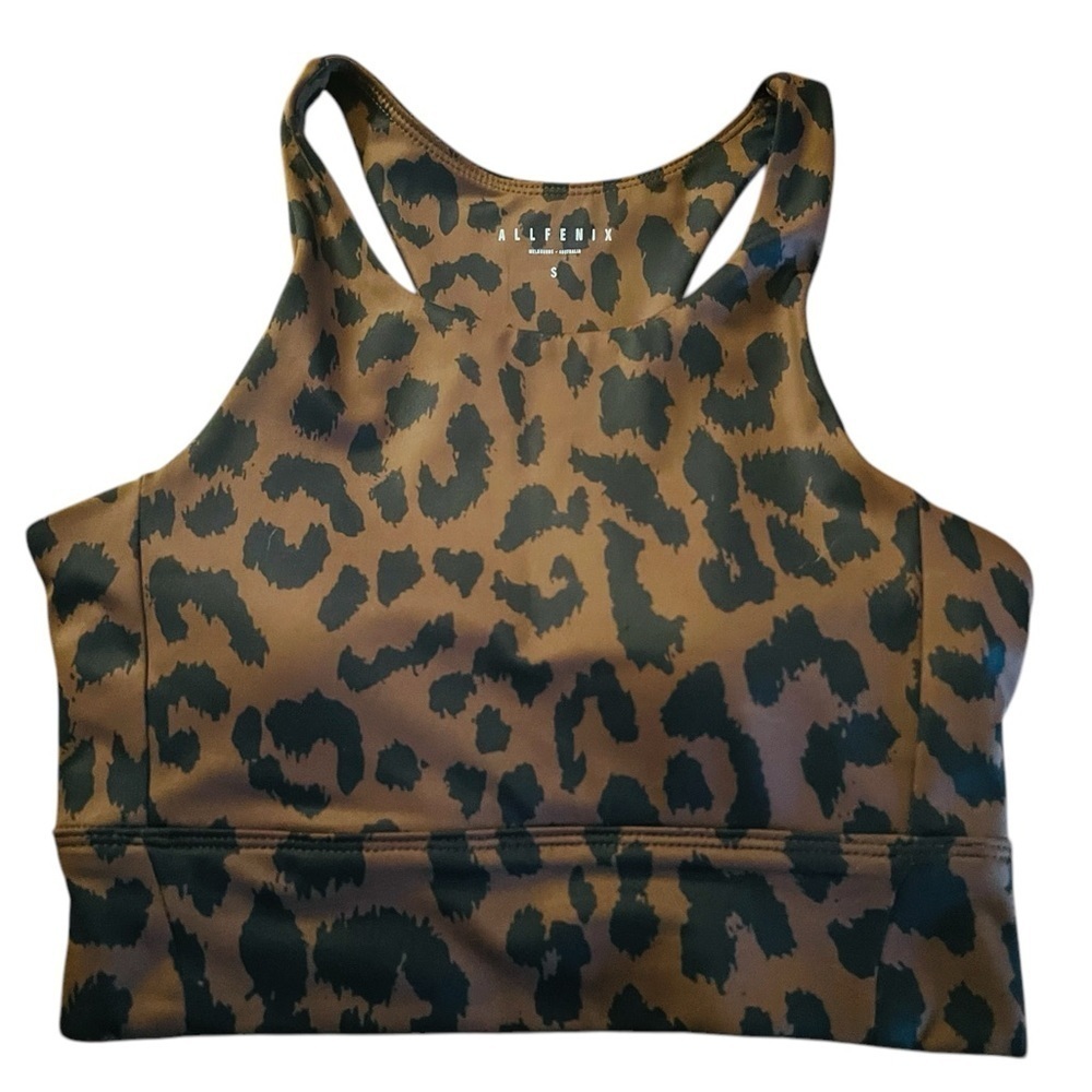 ALL FENIX CHEETAH LONGLINE PADDED SPORTS BRA SIZE SMALL CHOCOLATE & BLACK NWT